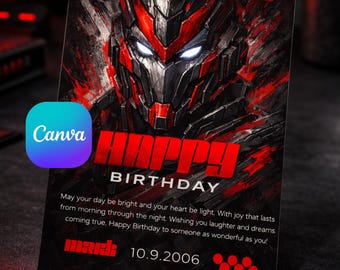 Transformers Robot Birthday Card Bundle, Editable Gamer Birthday Cards, Sci-Fi Birthday Card Canva Template, Instant Download