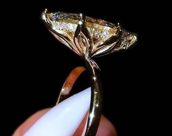 Real IGI 3Ct Marquise Cut Tulip Set Solitaire Lab Grown Diamond Engagement Ring For Women 14K Solid Gold Marquise Hidden Halo Wedding Ring