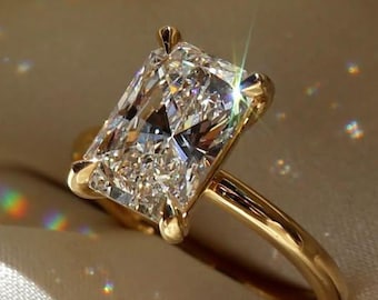 4Ct Radiant Cut Lab Grown Diamond Engagement Ring For Women 14K Solid Gold Radiant Solitaire Lab Diamond Wedding Ring IGI Radiant Ring