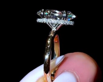 5 Ct Oval Hidden Halo Lab Grown Diamond Engagement Ring Big Oval Cut Solitaire Ring IGI Certified Oval Diamond Wedding Ring Large Oval Ring