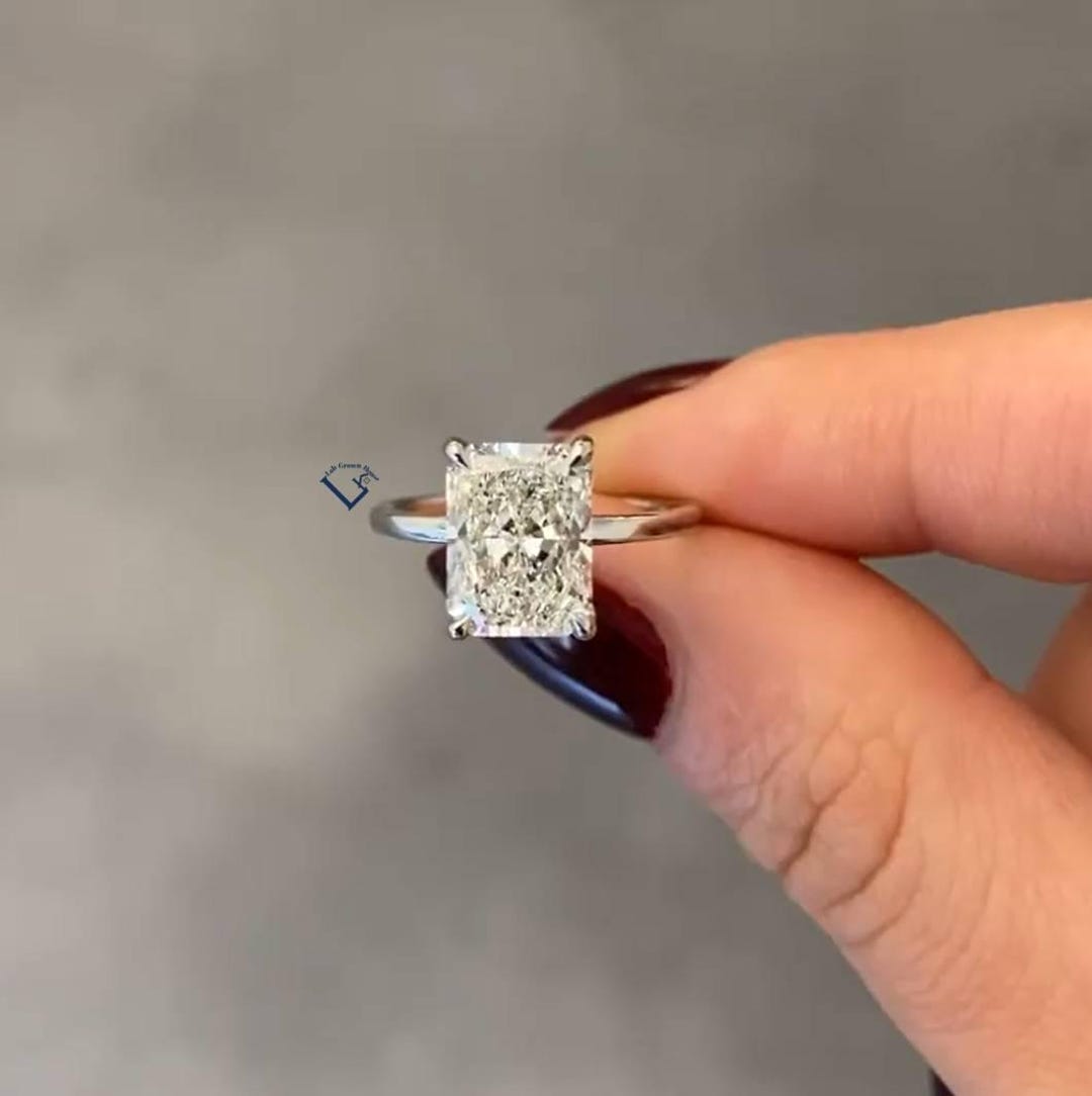 2ct Radiant Cut Hidden Halo Lab Grown Diamond Engagement Ring for Women ...