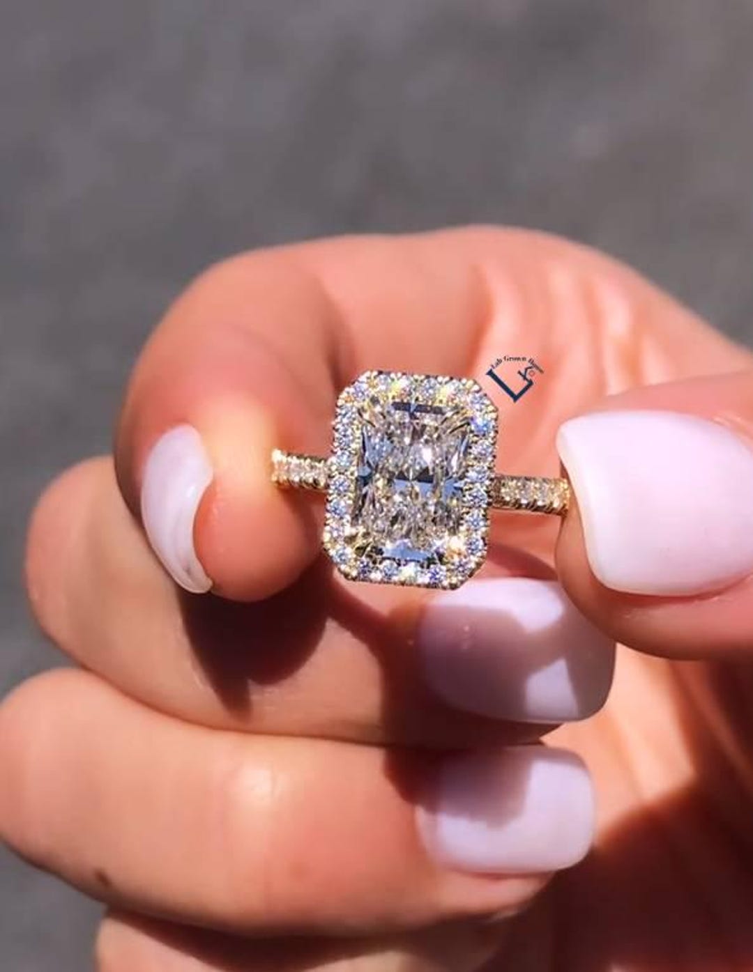 2ct Radiant Cut Halo Set Lab Grown Diamond Engagement Ring for Women ...