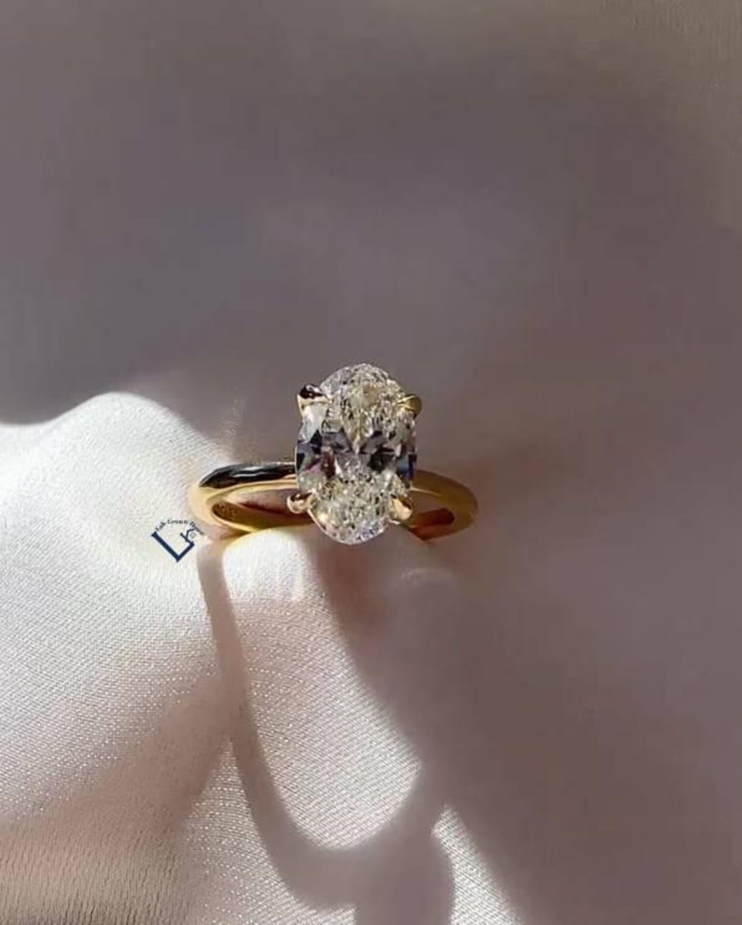 2ct Oval Cut Lab Grown Diamond Engagement Ring for Women 14K Solid Gold ...