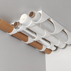 Suporte para rolos de papel alumínio e filme plástico para embaixo do armário | Organizador de cozinha | Organizador para prateleiras