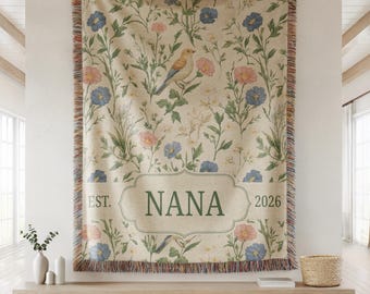 Custom Grandma Woven Blanket, Personalized Grandmother Blanket, New Nana Gift