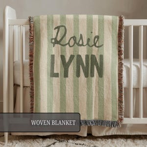 Striped Baby Blanket, Custom Name Baby Blanket, Personalized Woven Throw Blanket For Newborn 画像 4