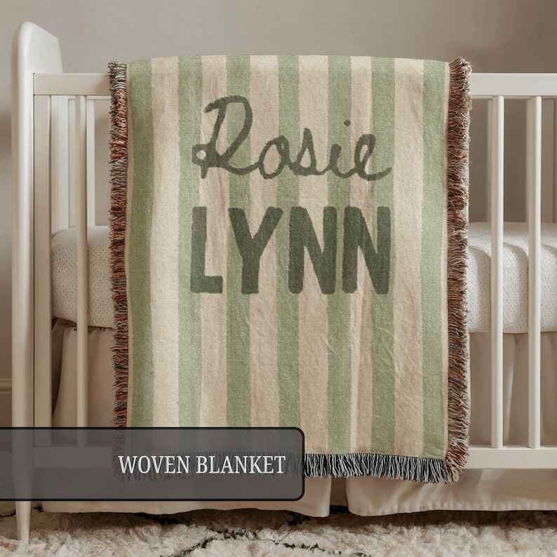 Striped Baby Blanket, Custom Name Baby Blanket, Personalized Woven Throw Blanket For Newborn 画像 4