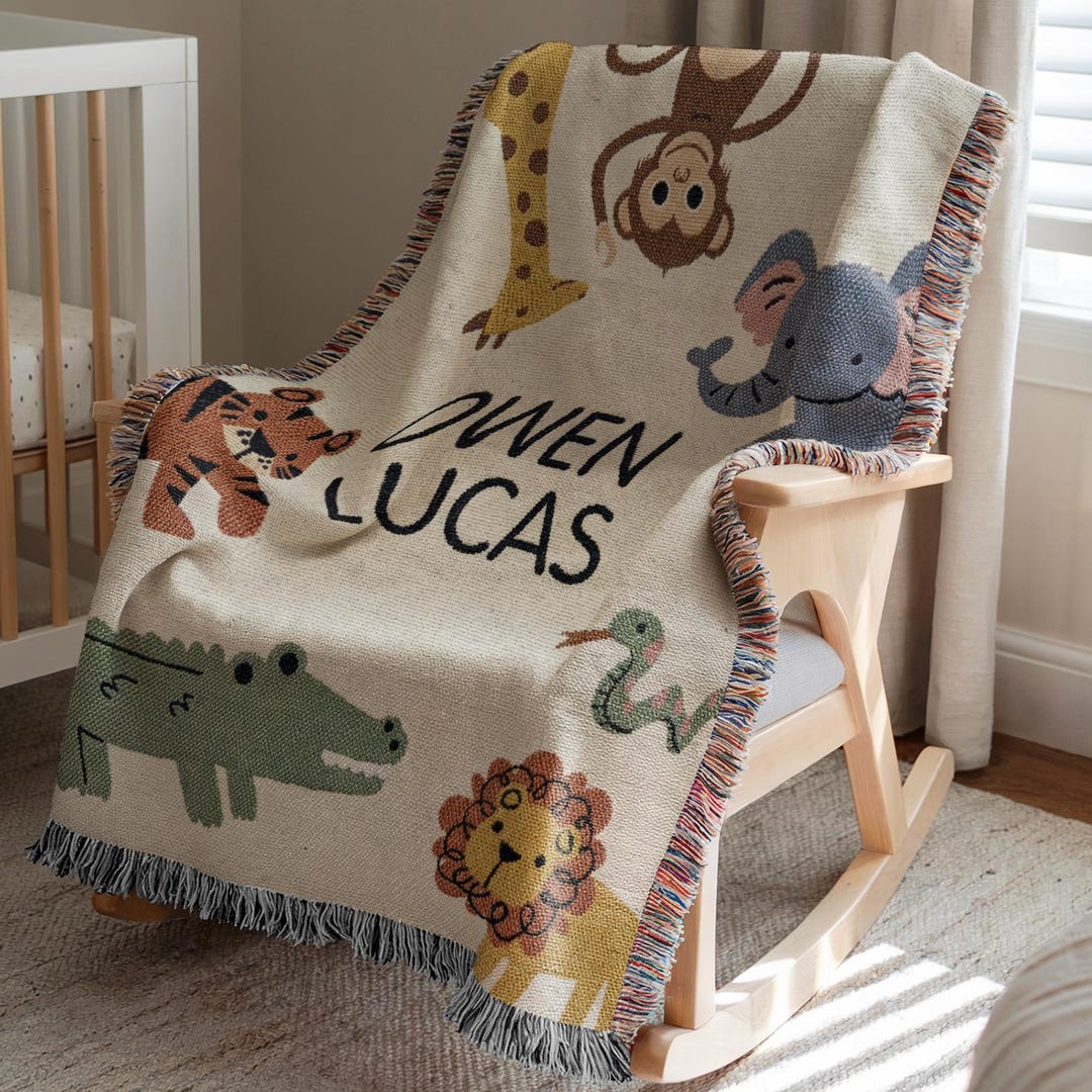 Safari Baby Blanket, Safari Nursery Decor, Custom Name Baby Blanket ...