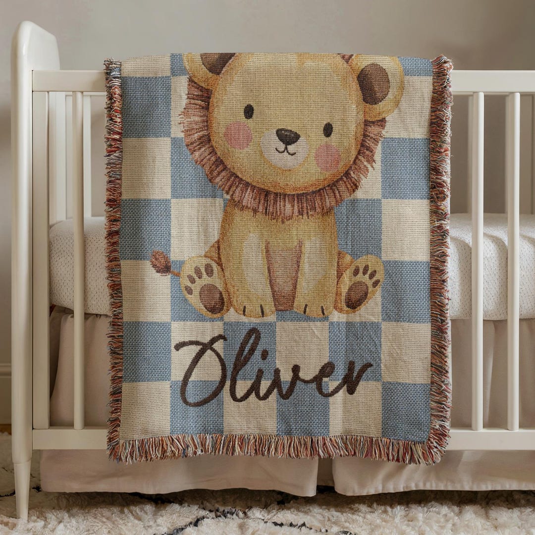 Lion Baby Blanket, Safari Nursery Decor, Custom Name Baby Blanket ...