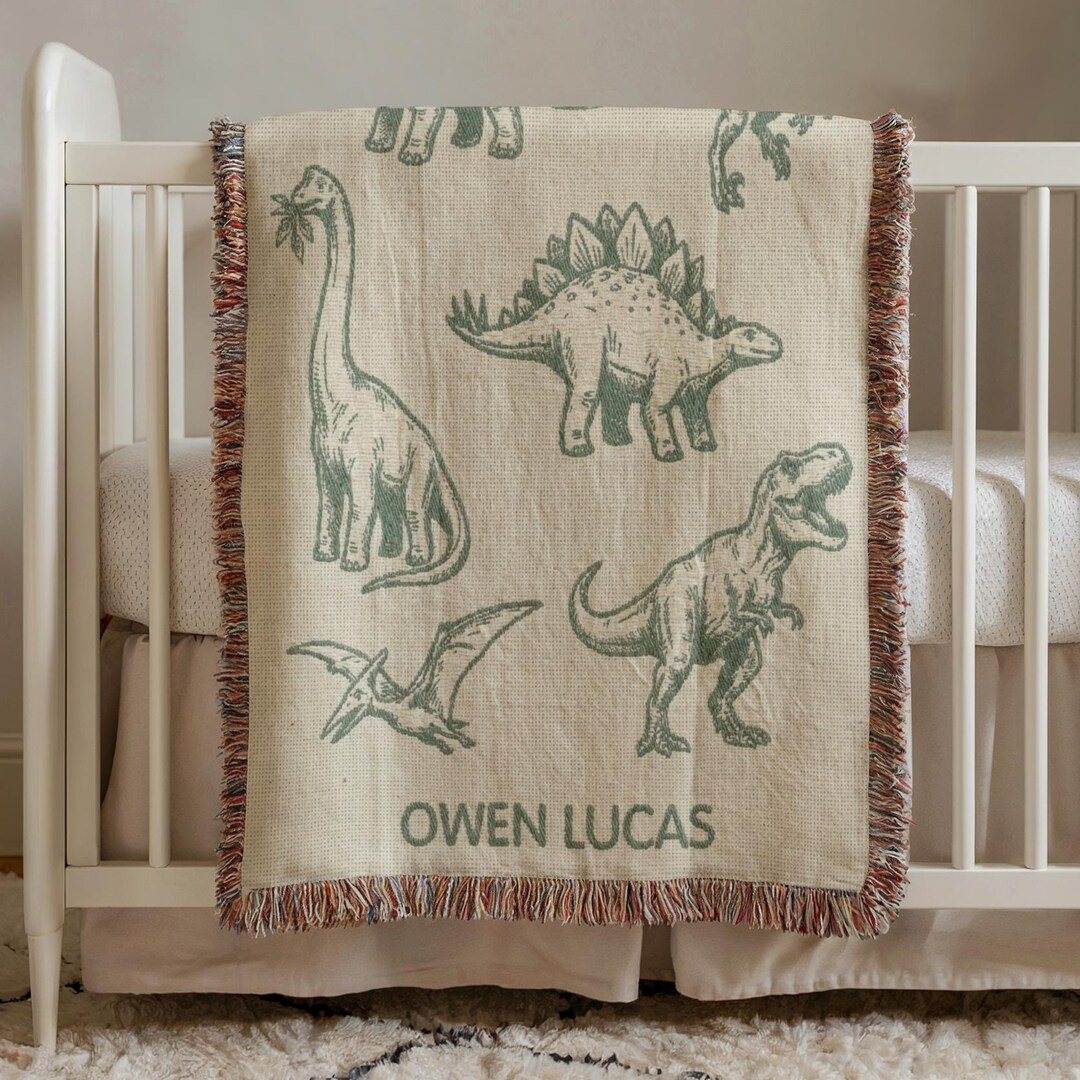 Dinosaur Baby Blanket, Dino Nursery Decor, Custom Name Baby Blanket ...