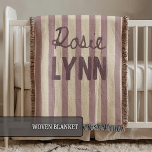 Striped Baby Blanket, Custom Name Baby Blanket, Personalized Woven Throw Blanket For Newborn 画像 3