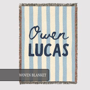 Striped Baby Blanket, Custom Name Baby Blanket, Personalized Woven Throw Blanket For Newborn 画像 11