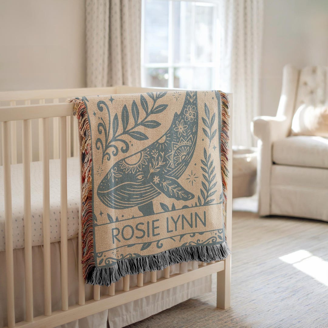 Whale Baby Blanket, Ocean Animal Nursery Decor, Custom Name Baby ...