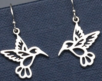 Silver Hummingbird Earrings,Sterling Silver Hummingbird Earrings,Hummingbird Charms,Bird Earrings,Humming Bird,Woodland,Nature