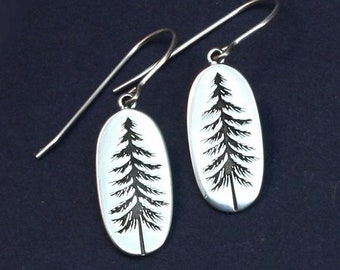 Sterling Silver Etched Pine Tree Earrings,Pinetree Earrings,Evergreen Tree,Tree Earrings,Womens Hiking Gift,Outdoors,Nature,Camping,Forest