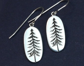 Sterling Silver Etched Pine Tree Earrings,Pinetree Earrings,Evergreen Tree,Tree Earrings,Womens Hiking Gift,Outdoors,Nature,Camping,Forest