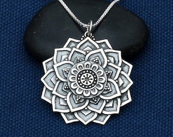 Mandala Lotus Necklace Silver,Flower Mandala,Sterling Silver Necklace,Mandala Pendant,Yoga Necklace,Spiritual Necklace,Zen,Buddhist,Hindu