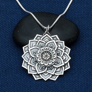 Mandala Lotus Necklace Silver,Flower Mandala,Sterling Silver Necklace,Mandala Pendant,Yoga Necklace,Spiritual Necklace,Zen,Buddhist,Hindu