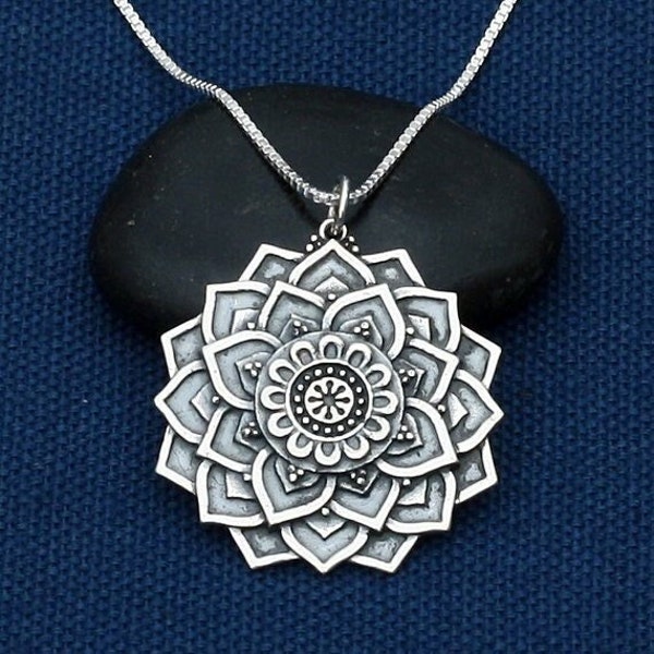 Mandala Lotus Necklace Silver,Flower Mandala,Sterling Silver Necklace,Mandala Pendant,Yoga Necklace,Spiritual Necklace,Zen,Buddhist,Hindu
