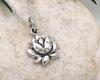 Lotus Necklace,Sterling Silver,Blooming Lotus Necklace, Flower Lotus Necklace, Small Lotus Charm,Lotus Pendant,Yoga,Om,Zen,Gift,Gift For Her