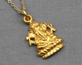 Ganesh Necklace,Gold,24K Gold Vermeil, Buddha Jewelry,Buddhist Jewelry,Yoga Jewelry,Ganesh Charm,Ganesh Pendant,Zen,Yoga,Karma,Elephant