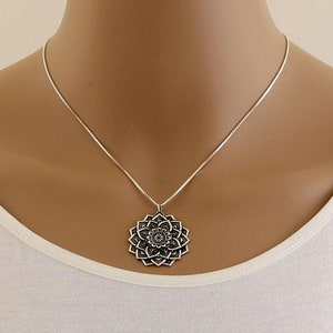 Mandala Lotus Necklace Silver,Flower Mandala,Sterling Silver Necklace,Mandala Pendant,Yoga Necklace,Spiritual Necklace,Zen,Buddhist,Hindu image 2