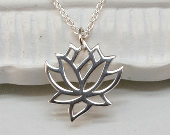 Lotus Necklace, Sterling Silver, Blooming Flower, Zen, Open Works,Yoga Necklace, Yoga Jewelry,Buddhist, Ohm, Om, Bridesmaids,Graduation