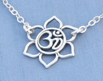 Lotus Om Necklace in Sterling Silver, Om Necklace,Lotus Jewerly,Ohm Jewelry,Lotus Necklace,Lotus Jewelry,Yoga Jewelry,Yoga Necklace,Zen,Yoga