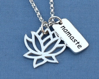 Namaste Lotus Necklace,Sterling Silver,Namaste Necklace,Lotus Necklace,Buddha Jewelry,Yoga Jewelry,Yoga Necklace,Om Jewelry,Ohm,Om,Zen,Karma