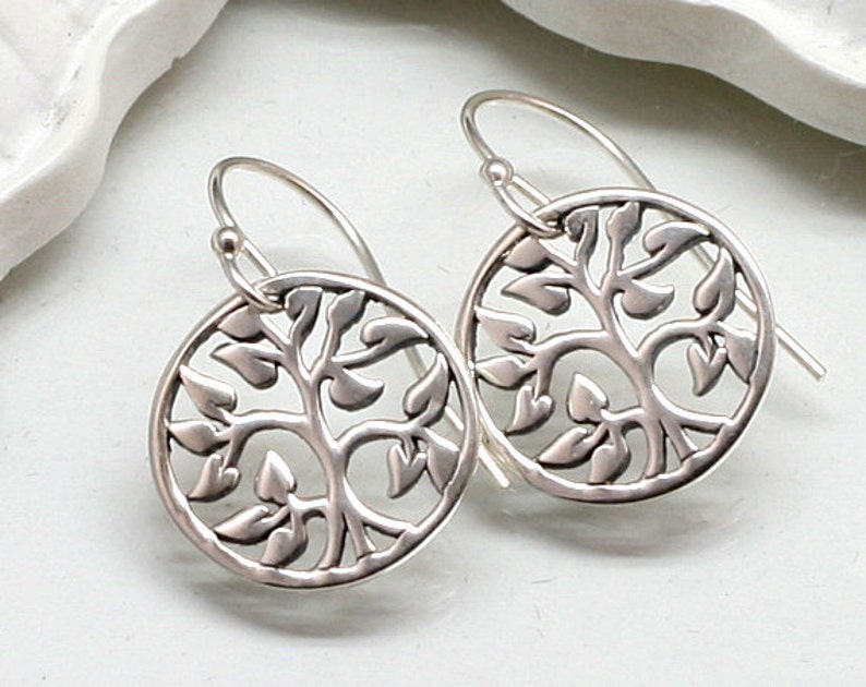 Silver Tree of Life Earrings, Small, Sterling Silver image 1