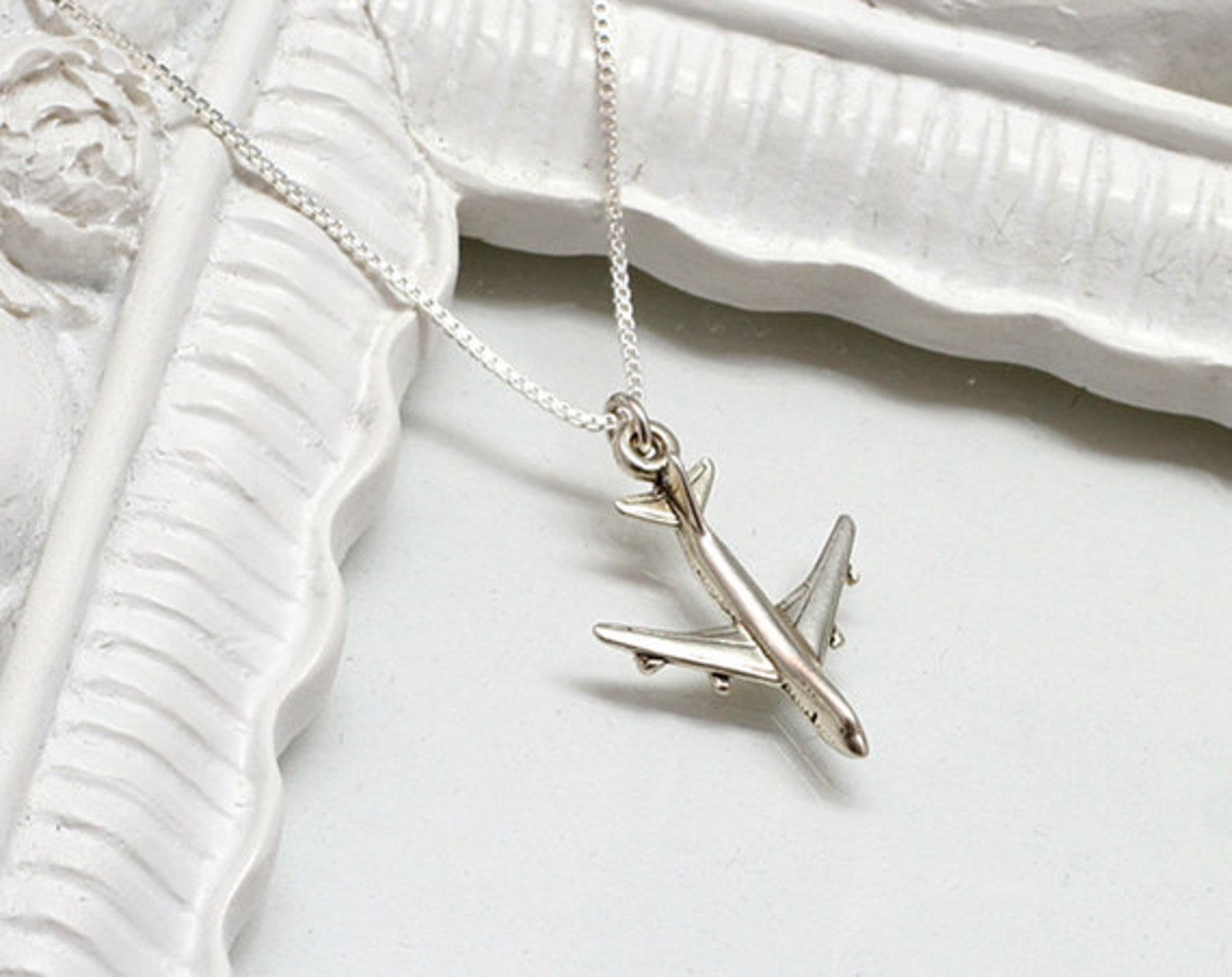 Silver Airplane Necklace Sterling Silver Jet Airplane Etsy