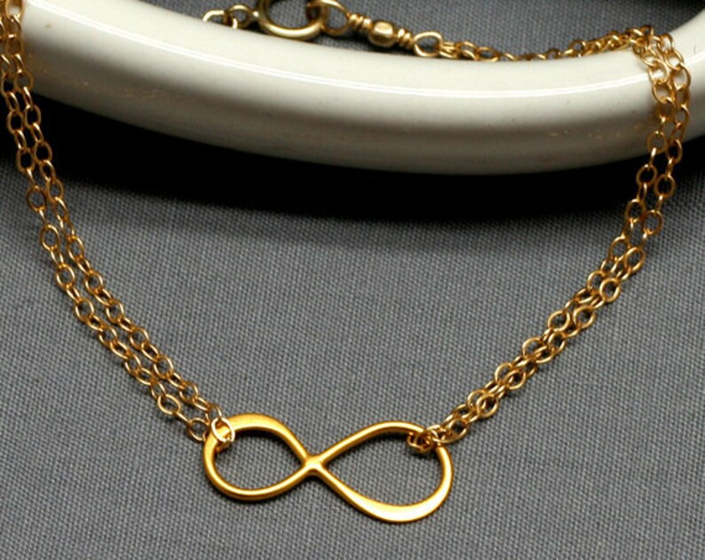 Gold INFINITY Bracelet, Figure Eight Love Bracelet, Simple, Delicate, Graduation image 1