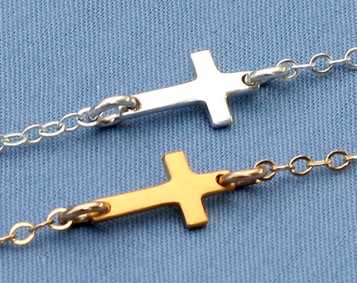 Small Gold Sideways Cross Necklace24k Gold Vermeil Etsy