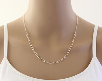 Sterling Silver Paperclip Necklace Modern Minimalist Paper Clip Jewelry Chain Dainty Layering Necklace Everyday Silver Jewelry Gift for Her