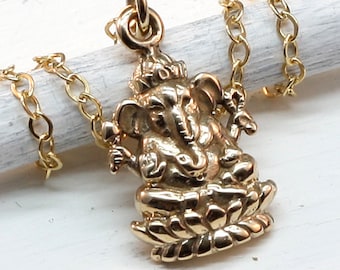 Ganesh Necklace, Italian Bronze, Gold Ganesh, Hindu, Buddhist,Buddhist Jewelry,Yoga Jewelry, Ganesh Charm,Ganesh Pendant,Zen,Yoga,Karma