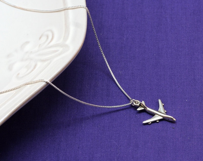Silver Airplane Necklace Sterling Silver Jet Airplane Etsy