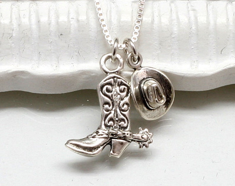 Silver Cowgirl Hat and Boot Charm Necklace in Sterling Silver, Western ...