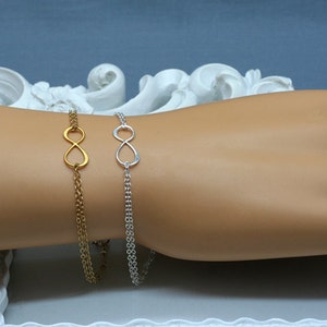 Gold INFINITY Bracelet, Figure Eight Love Bracelet, Simple, Delicate, Graduation image 4