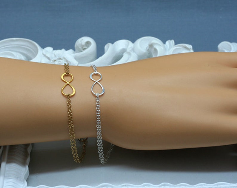 Gold INFINITY Bracelet, Figure Eight Love Bracelet, Simple, Delicate, Graduation image 4