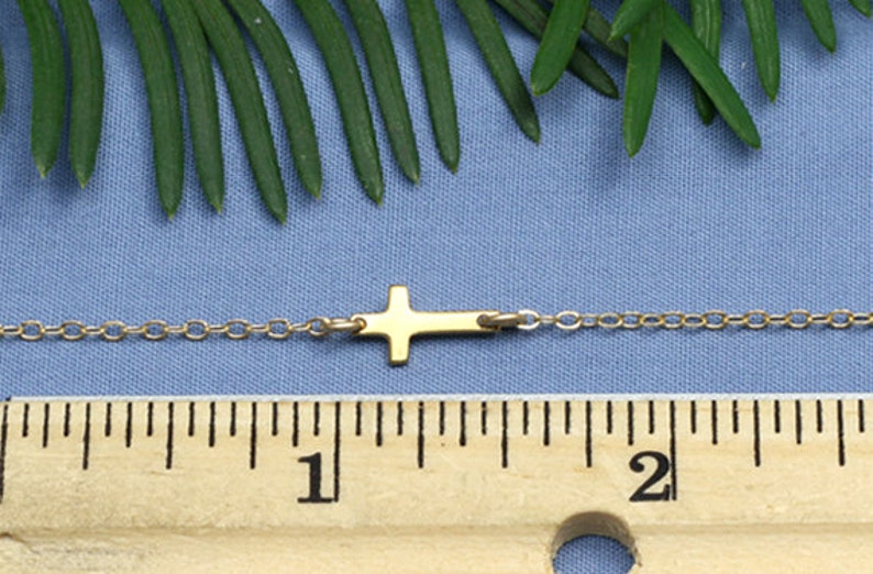 Small Gold Sideways Cross Necklace,24K Gold Vermeil Cross,Tiny,Petite,Off Centered Cross,Celebrity Inspired,Faith,Religious,Christmas Gift image 5