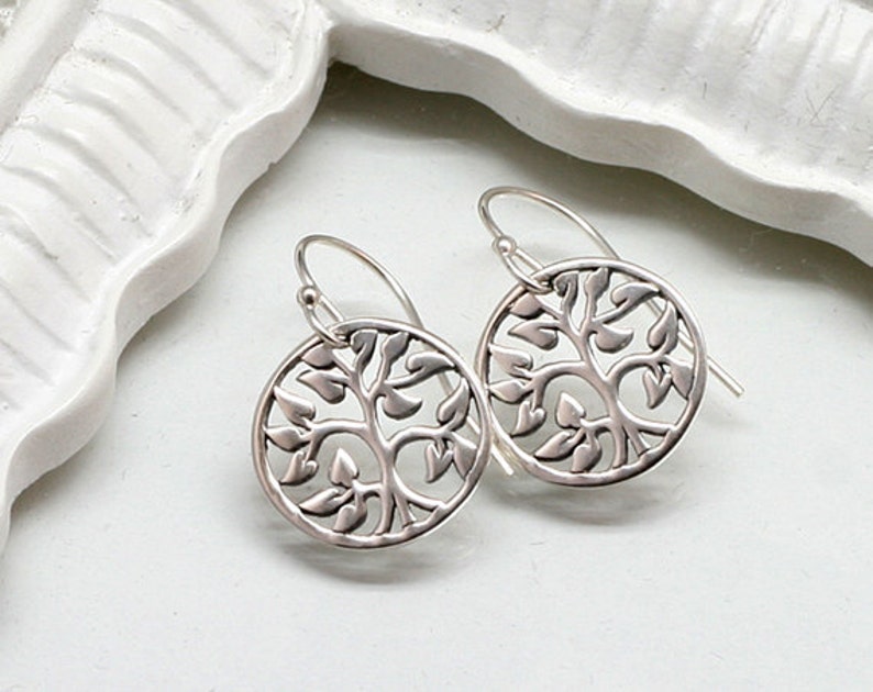 Silver Tree of Life Earrings, Small, Sterling Silver image 2