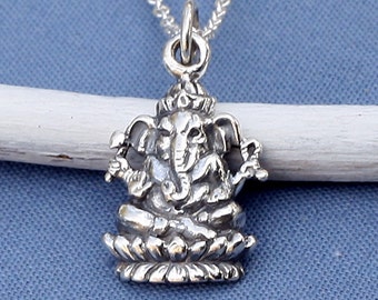 Ganesh Necklace, Sterling Silver,Buddhist,Buddhist Jewelry,Yoga Jewelry, Ganesh Charm,Ganesh Pendant,Zen,Yoga,Karma