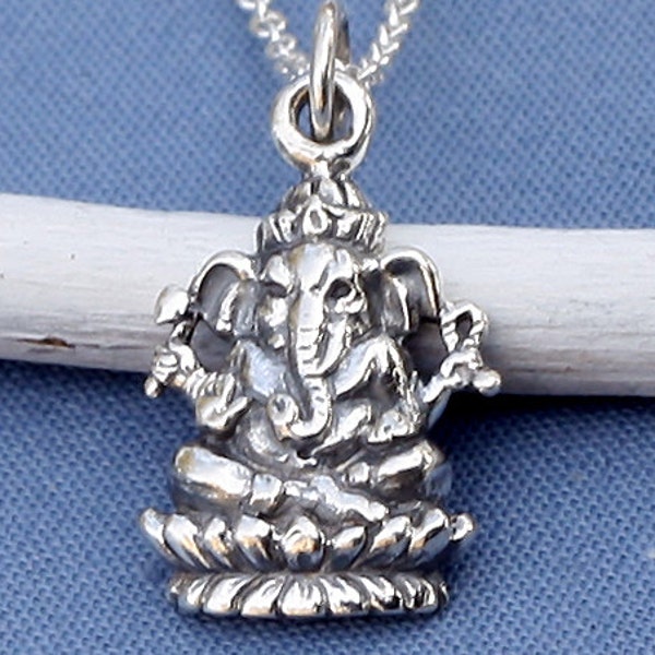 Ganesh Necklace, Sterling Silver,Buddhist,Buddhist Jewelry,Yoga Jewelry, Ganesh Charm,Ganesh Pendant,Zen,Yoga,Karma