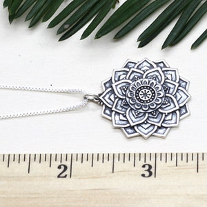 Mandala Lotus Necklace Silver,Flower Mandala,Sterling Silver Necklace,Mandala Pendant,Yoga Necklace,Spiritual Necklace,Zen,Buddhist,Hindu image 3