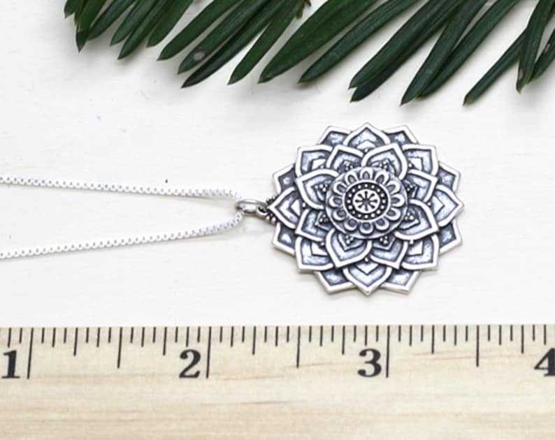 Mandala Lotus Necklace Silver,Flower Mandala,Sterling Silver Necklace,Mandala Pendant,Yoga Necklace,Spiritual Necklace,Zen,Buddhist,Hindu image 3