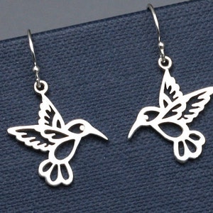 Silver Hummingbird Earrings,Sterling Silver Hummingbird Earrings,Hummingbird Charms,Bird Earrings,Humming Bird,Woodland,Nature 画像 1