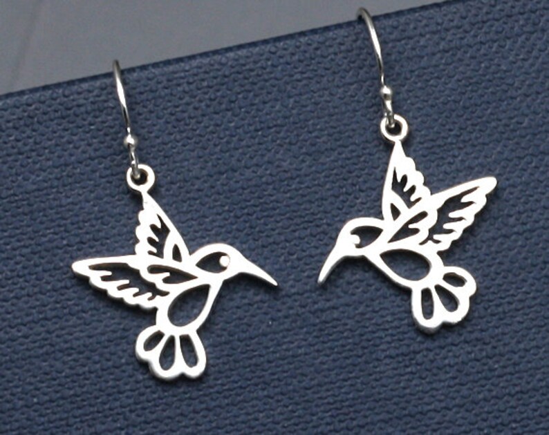 Silver Hummingbird Earrings,Sterling Silver Hummingbird Earrings,Hummingbird Charms,Bird Earrings,Humming Bird,Woodland,Nature image 1
