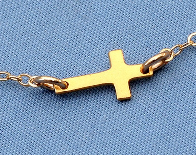 Small Gold Sideways Cross Necklace,24K Gold Vermeil Cross,Tiny,Petite,Off Centered Cross,Celebrity Inspired,Faith,Religious,Christmas Gift image 2
