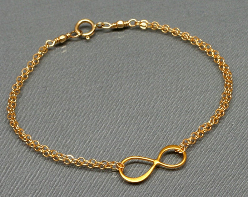 Gold INFINITY Bracelet, Figure Eight Love Bracelet, Simple, Delicate, Graduation image 2