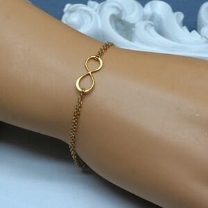 Gold INFINITY Bracelet, Figure Eight Love Bracelet, Simple, Delicate, Graduation image 3